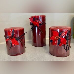 Pier 1 Imports Vintage Holiday Red Apple Crisp Pillar Candle Set of 3